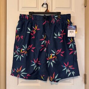Kanu Surf Men’s Wade Swim Trunks Reef Navy Floral Tie Front Lined 2x Board Short
